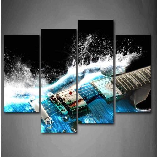 Guitar In Blue And Waves Looks Beautiful Wall Art Painting The Picture Print On Canvas Ready To Hang Picture Drop shipping