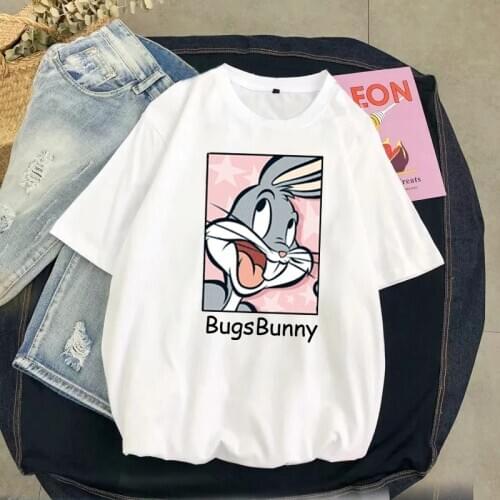 Summer sleeve tshirt casual Women T-shirt Ulzzang rabbit Streetwear kawaii cartoon print Tshirt Korean Style Tops Harajuku short