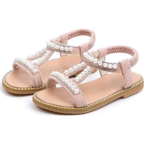 Summer Infant Baby Girls Shoes Toddler Kids Pearl Crystal Single Princess Roman Shoes Sandals For Children Girl Black