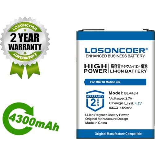 LOSONCOER Battery 4300mAh BL-44JH Battery For LG MS770 Motion 4G Optimus L7 P700 P705 Battery