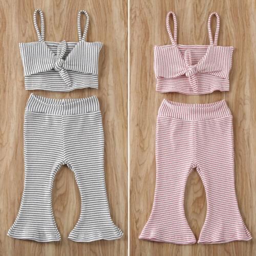 Fashion Kids Baby Girl Summer Clothes Striped Sling Tops Flared Pants Outfit Set