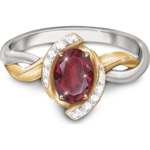 Trendy Crystal Rings Women Romantic Bridal Wedding Anniversary Ring Rhinestone Around Big RedZircon Rings Wife