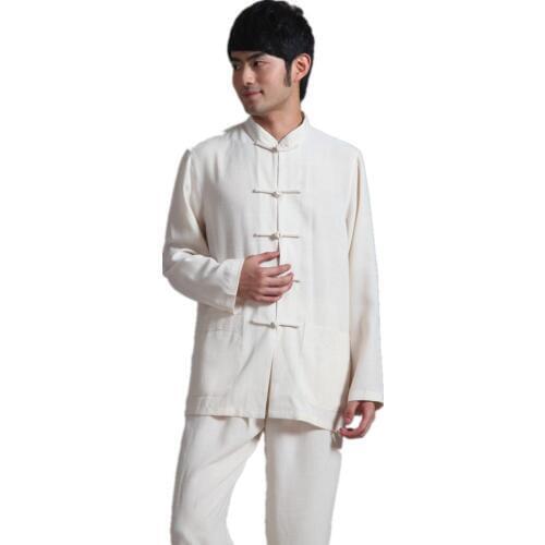 Shanghai Story Long Sleeve Mens Shirt Spring Tai chi clothing Mn Shirt kungfu Shirt Blend Linen chinese kung fu Shirt 2 color