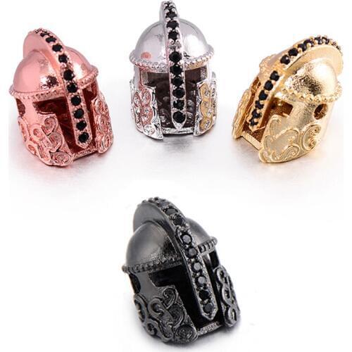 2019 Brand Black Helmet Beads fit Macrame Men Bracelet Vintage DIY CZ Spacer Beads Charms for Jewelry Making Wholesale