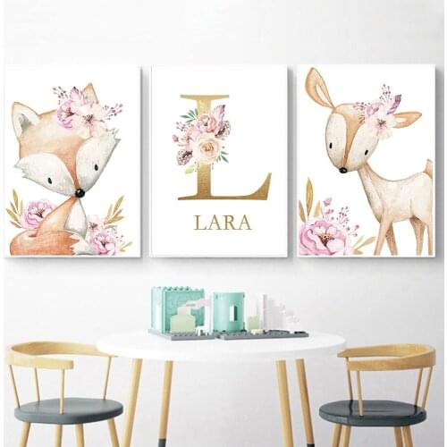 Woodland Animal Nursery Flowers Wall Art Canvas Painting Nordic Posters And Prints Wall Pictures For Living Kids Room Decoration