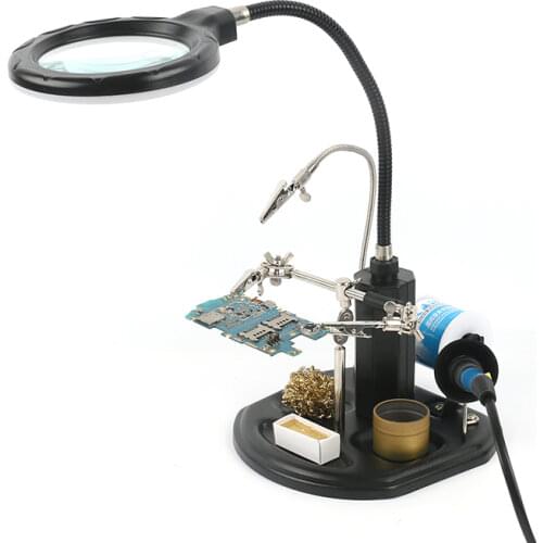 Metal Desk Stand Magnifier Helping Welding Magnifying Glass Clip Clamp 16 LED Light 2.5x-4x For DIY PCB Soldering Repair Tools