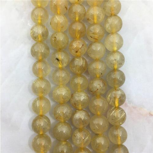 Natural Golden Rutilated Quartz 6 8 10 mm Smooth Round Loose Beads Stone For Jewelry Making Design