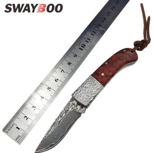 Swayboo Damascus steel knife folding pocket knife Manual outdoor portable folding knife utility fruit knife mini rosewood handle