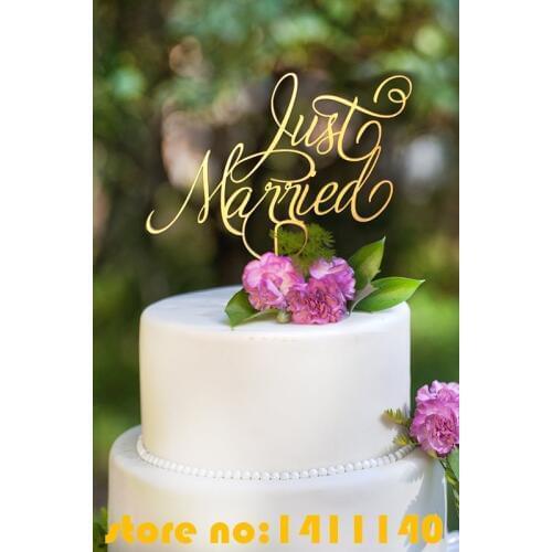 Personalized Wedding Cake Topper Casamento Decoration Unique " Just Married" Gold Acrylic Wedding Cake Topper cake stand