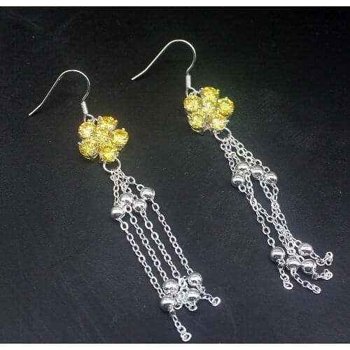 Attractive Design Yellow Citrine Shiny Genuine 925 Silver Dangle Drop Hook Earrings Jewelry Gifts for Women Girls 20213700