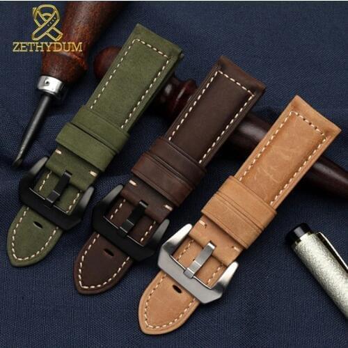 Handmade Watch Accessories Vintage Genuine Crazy Horse Leather Watchband 20mm 22mm 24mm 26mm Watch Strap mens Watch Band
