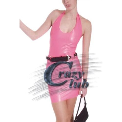 Crazy club_Plus Size Sexy Women Pure Pink Latex Girls with open back Customized Dress Fetish Hot Sale Fast Delivery