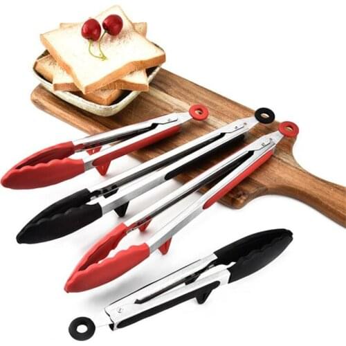 Silicone Kitchen Tongs Stainless Steel Cooking Salad Serving BBQ Tong For Baking Anti Heat Clip Pastry Clamp Tongs Cooking Tools