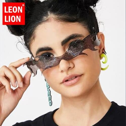 LeonLion 2021 Luxury Fire Flame Sunglasses Women Rimless Wave Sun Glasses Men One Piece Shades Vintage Women Shiny Eyewear UV400
