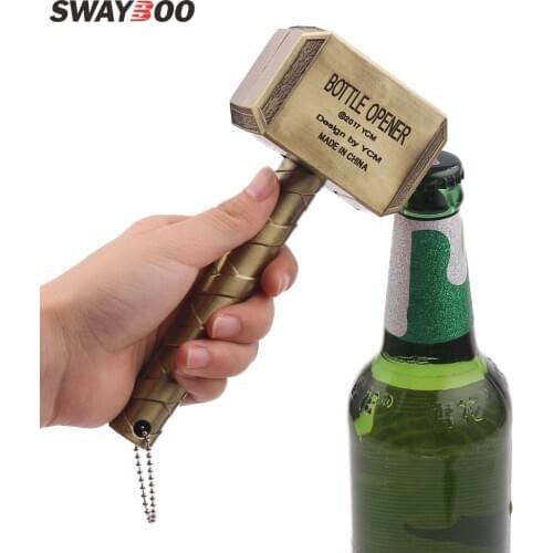Swayboo large Size Beer Bottle Opener Multifunction Hammer Of Thor Shaped Beer Bottle Opener With Long Handle Kitchen Bar Supply