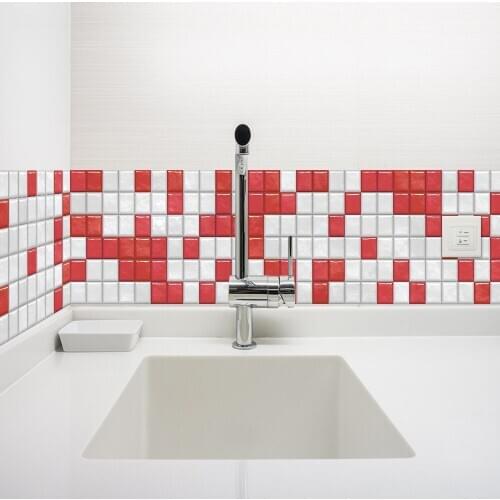 Foreign trade Amazon new self-adhesive mosaic waterproof oil-proof wall floor red and white mark decorative wall stickers manufa