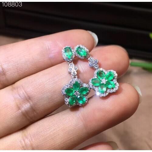 High Quality Natural And Real PurFlower e emerald earring Real original emerald 925 sterling silver Gem Earring
