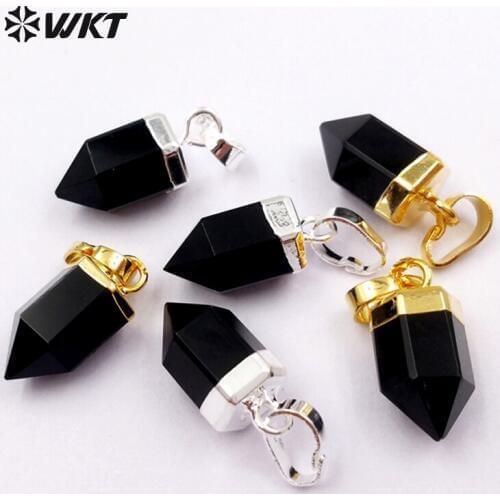WT-P1331 New ! Black Obsidian Crystal Women Jewelry Stone with Metal Plated Fashion Design Cute Point Pendants Necklace