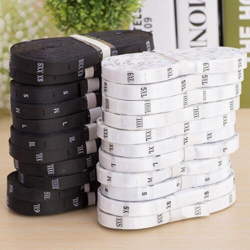 1200pcs (2 rolls) XXS-6XL High Quality Black Satin Size Labels Embroidered Black Size Tags Babys Clothing Washable Care Labels