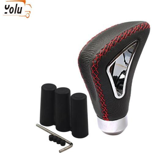 YOLU Universal Leather Automatic Shift Manual Gear Stick Shift Shifter Lever Cover Knob Stitched Shift Cover Black/Red