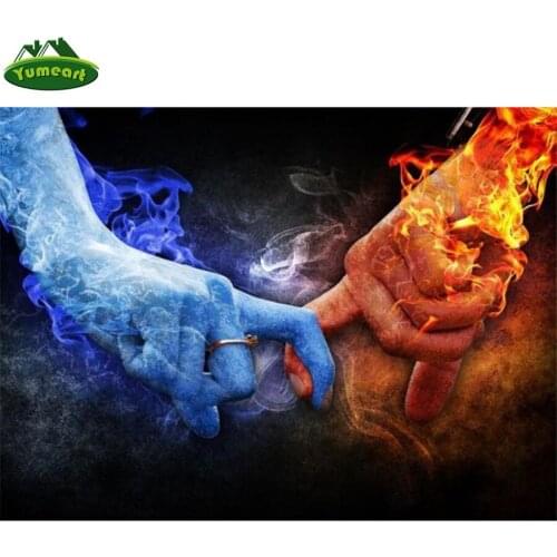 Yumeart Diamond Embroidery Diy Diamond Painting Ice-Fire Hands Holding Diamond Mosaic Christmas Gift Diamond Picture Home Decor