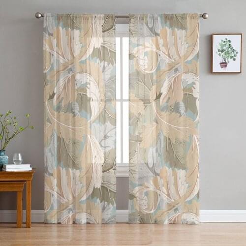 Vintage Plant Flower Window Treatment Tulle Modern Sheer Curtains for Kitchen Living Room the Bedroom Curtains Decoration
