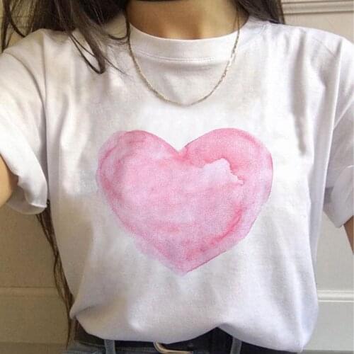 Womens T-shirt sweet heart funny printed T-shirt fashion casual white T-shirt Harajuku graphic T-shirt Women Clothes