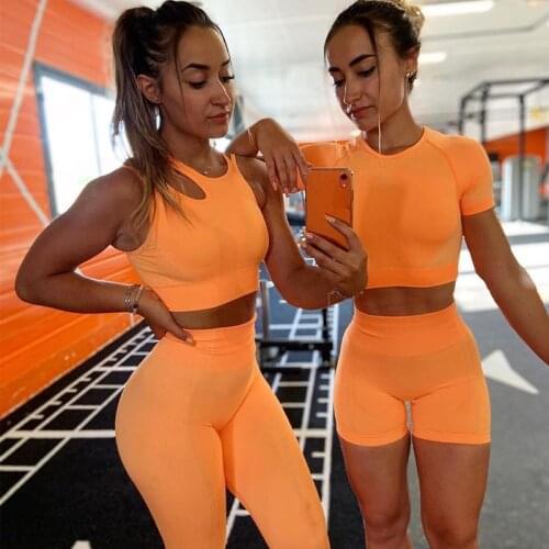Women Yoga Set Gym Clothing Fitness T -Shirts High Waist Leggings Bra and Shorts Sports Suits Workout Sportswear Workout Set