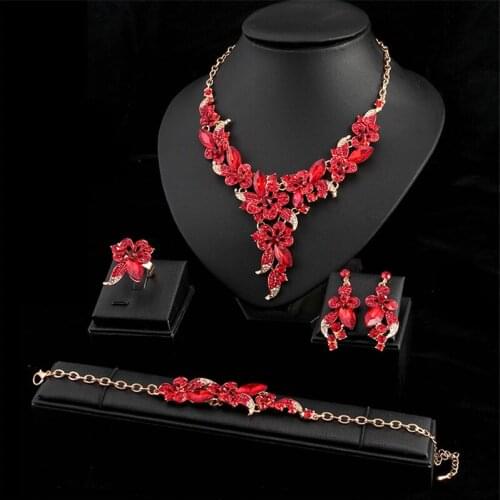 New Luxury Indian Bridal Jewelry Sets Wedding Party Costume Jewellery Women Gifts Crystal Necklace Earrings Bracelet Ring Sets