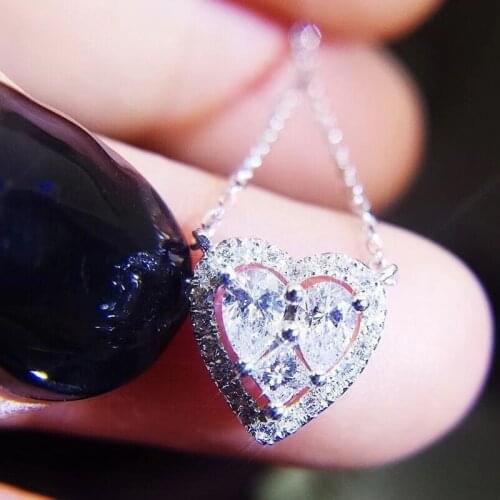 Cute Heart Zircon Stone Pendant Necklace Female Luxury Crystal Love Heart Necklaces For Women Dainty Silver Color Chain Necklace