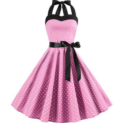 Sexy Retro White Polka Dot Dress 2019 Audrey Hepburn Vintage Halter Party Dress 50s 60s Pin Up Rockabilly Dress Plus Size Robe