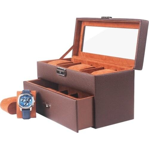 10 Slot PU Watch Box Jewelry Storage Display Rack Drawer Classic Black Brown Luxury Brand Watch Box for Men Caja Para Relojes