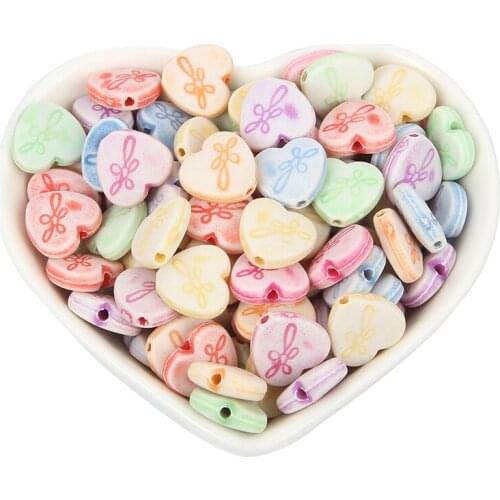 100pcs/lot Mixed Peach Heart Acrylic Beads Charm Loose Spacer Beads For Jewelry Making DIY Needlework Bracelet Accessories