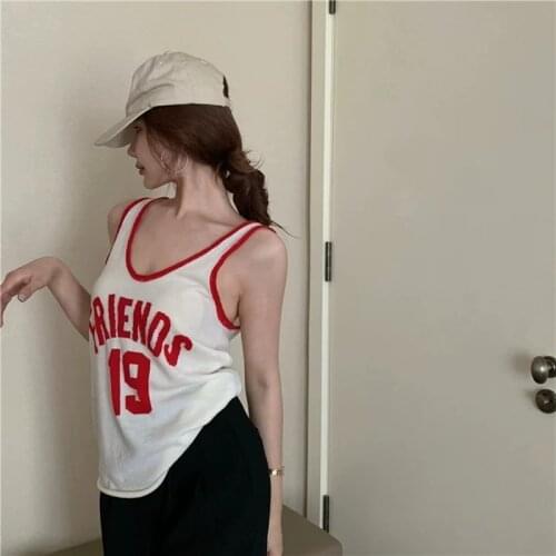 2021 Summer Sports Jersey Sleeveless T-Shirt Women Oversize Loose Casual Knit Top High Street Sexy Letter Vest