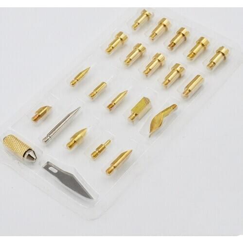 22Pcs/lot Copper Iron Electric Carving Tool Tip Wood Leather Engraving Burning Pen Soldering Iron Tips for DIY Carving Embossing