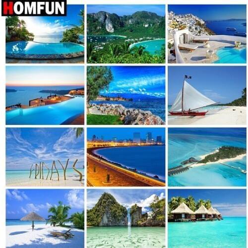 HOMFUN 3D Diamond Painting "Sea Beach scenery" DIY Full Rhinestones Drill Cross-stitch Kits Square Round Diamond Embroidery
