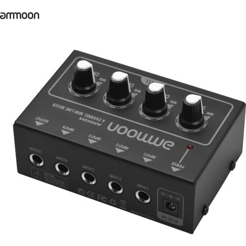Ammoon AMX04 Ultra-compact 4 Channel Stereo Audio Sound Mixer Low Noise for Home Studio Recording Live Streaming Karaoke Singing