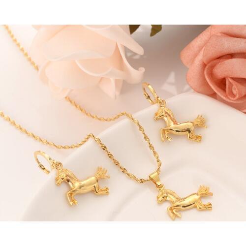 Bangrui Gold Color cute horse set women girls kids Jewelry Pendant Chain Earrings African Bride Wedding animal Bijoux PNG gift