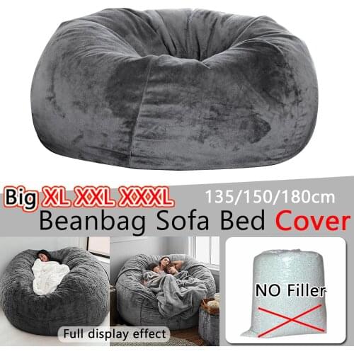 1Pcs Lazy Sofa Bean Bag Chair Cover Fluffy Plush Artificial Fur Sofa Cover Home Living Room Decoration (No Filler, Cover Only)