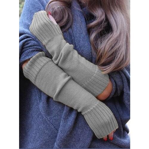 Long Knitted Woolen Gloves Fluorescent Flat Needle Half-finger Gloves Warm Autumn and Winter Arm Cover