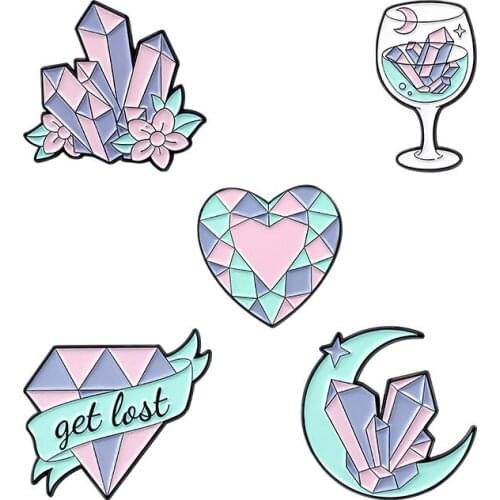 Cartoon Dream Stone Enamel Pins Sweet Moon Heart Wine Glass Brooches Bag Lapel Badge Fashion Jewelry Gift for Kids Friends