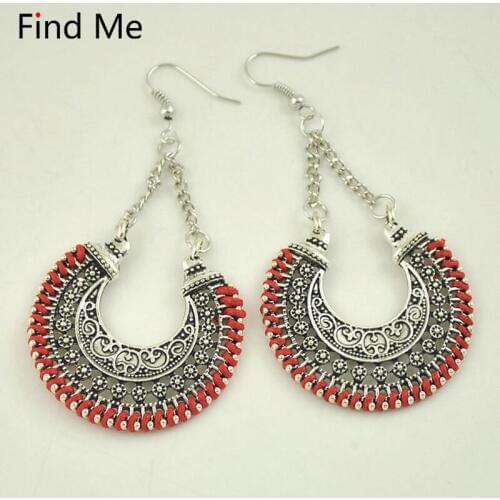 Find Me 2019 brand fashion Carved Rope Wrap Drop Earrings Vintage color Power boho punk big circle Earrings for Women jewelry