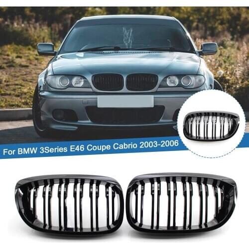 Gloss Black Car Double Slat Front Kidney Grille Replacement Racing Grills For BMW 3 Series E46 2 Doors Coupe Cabrio 2003-2006