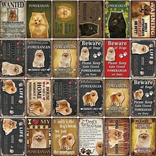 [ Kelly66 ] Pet Dogs Rules Warning Better Life With Pomeranian Metal Sign Home Decor Bar Wall Art Painting 20*30 CM Size DG-15