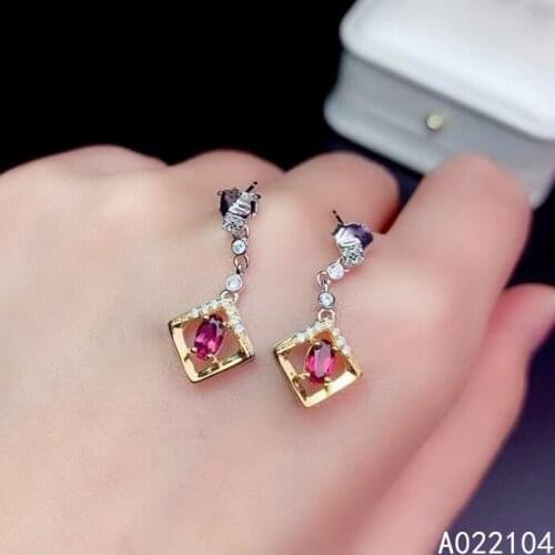 KJJEAXCMY fine jewelry 925 sterling silver inlaid natural pyrope garnet women elegant popular gem earrings ear studs support det