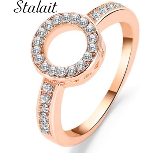 Round Circle Midi Rings For Women Minimalist Rhinestones Index Finger Ring Rose Gold Color Zircon Micro Pave Jewelry Ring Bulk