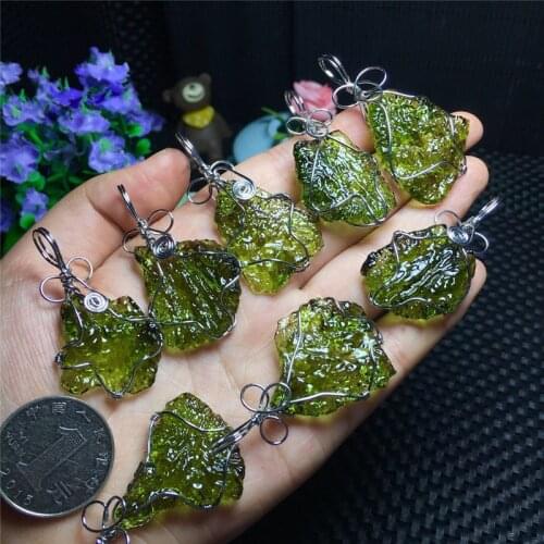 Wire Wrap Big Piece Raw Moldavite Pendant Necklace Green Meteorite Stone from Czech Republic 100% Natural Moldavite 5-10g K-39FJ
