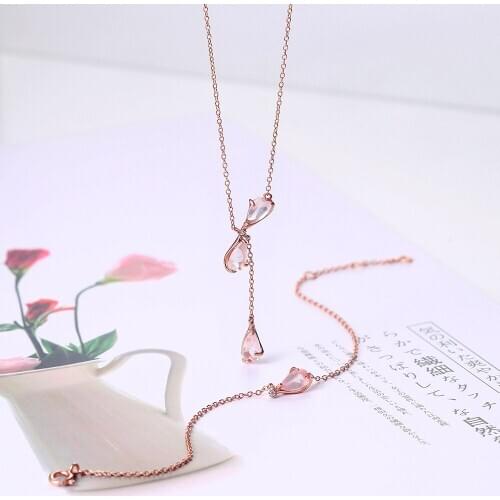 LAMOON Sakura Set 925 Sterling Silver Cherry Blossoms Petal Rose Quartz 18K Rose Gold Plated Fine Jewelry Japanese Style LMV060
