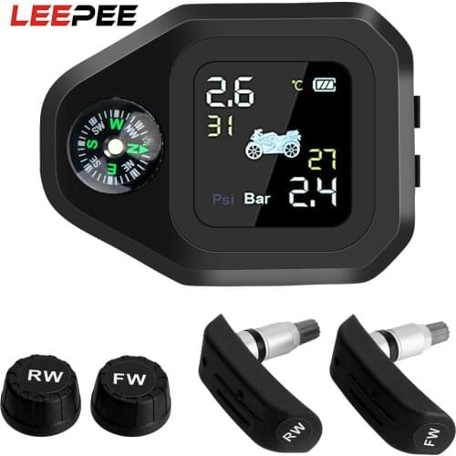 LEEPEE Motorcycle TPMS LCD Display USB Charge Tyre Temperature Alarm Motor Tire Pressure Monitoring System
