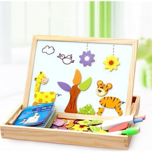 100pcs 3d Puzzle Baby Wooden Toys Magnetic Puzzle Children Figure/animals/ Vehicle /circus Drawing Board Learning Wood Kids Toys